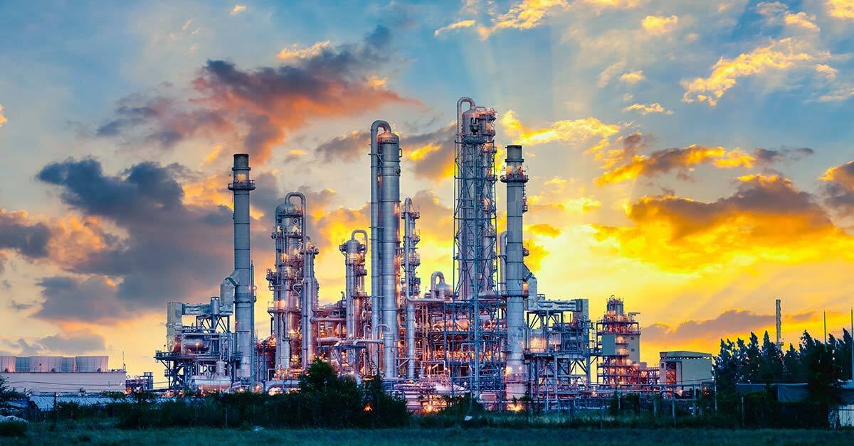 industrial chemical facility at twilight