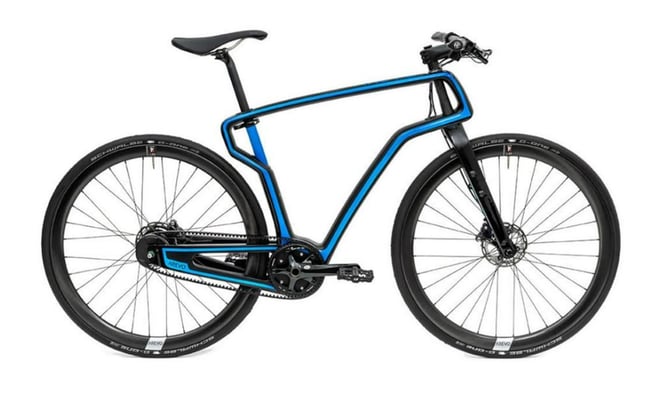 Image shows the Arevo bicycle which was 3D printed with carbon fibre reinforced composite using web-based software