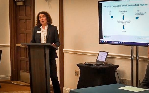 Fiona Ribbins presenting information about low carbon feedstock at the APFM. 