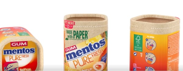 Image of Mentos' new paper-based packaging. 