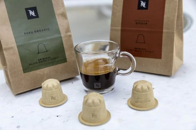 Image of Nestles paper-based nespresso capsule.