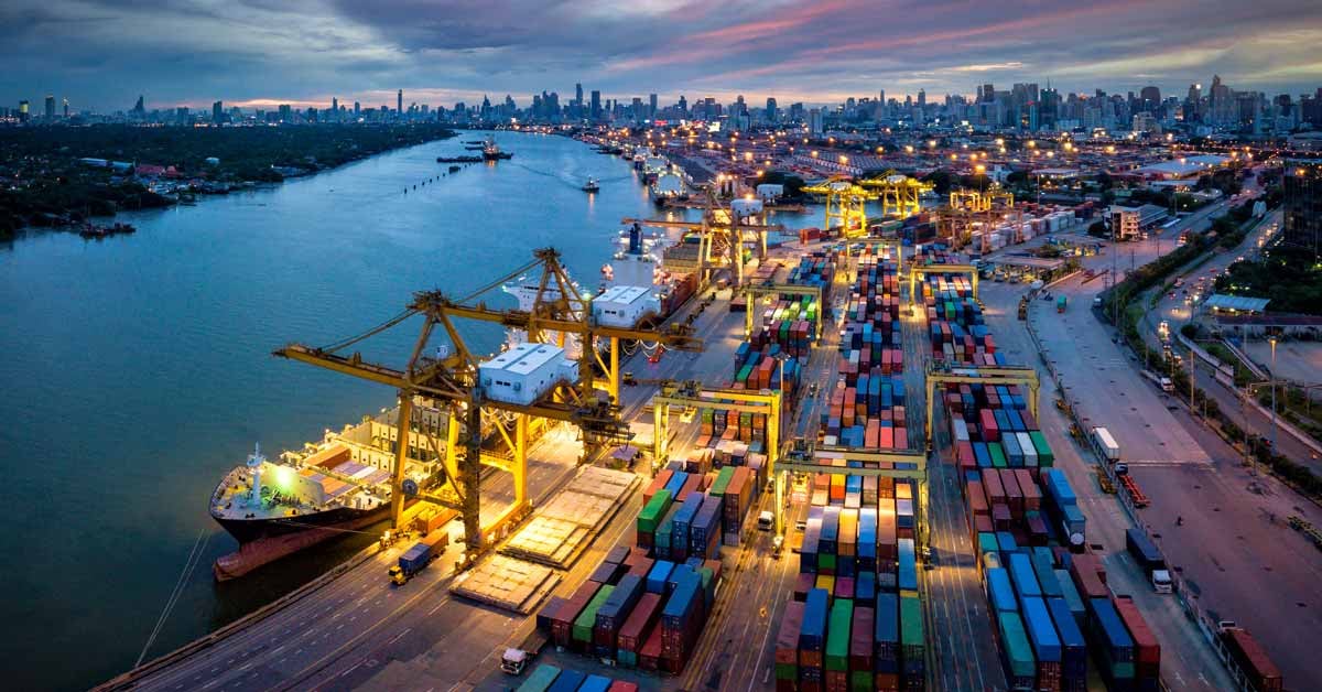 A bustling commercial shipping port offering bunkering.