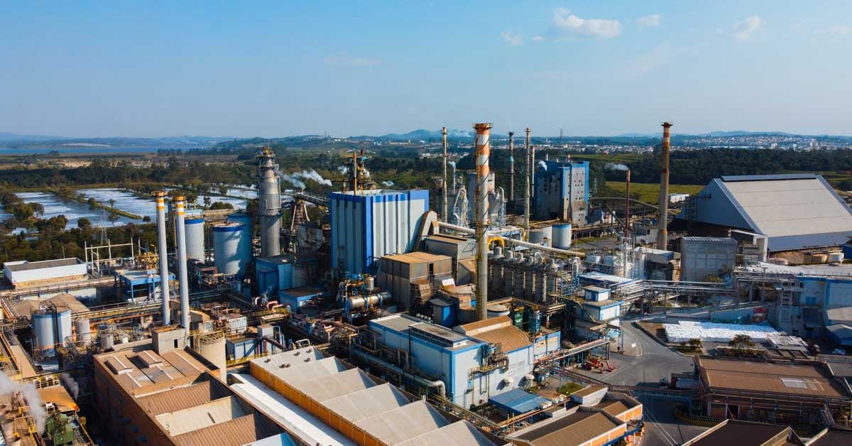 Aerial view of a paper factory.