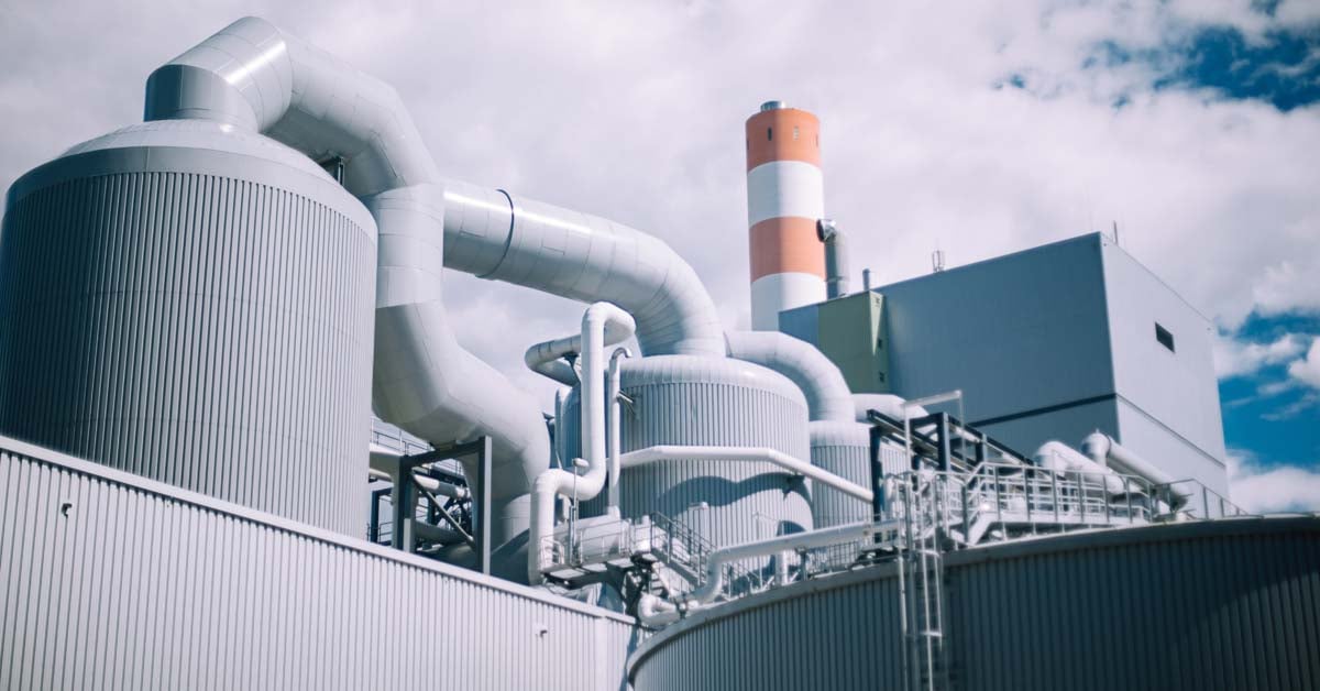 Exterior shot of a German pulp mill.