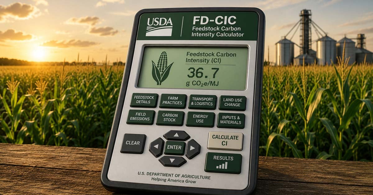 A mockup calculator of the USDA Feedstock Carbon Intensity Calculator.