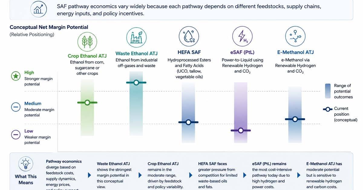 Different pathways, different SAF economics chart.