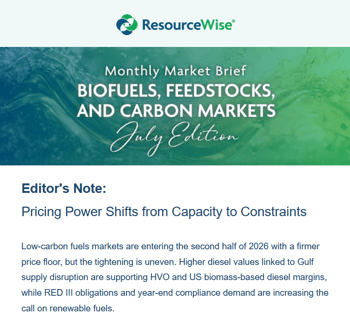 A screenshot of the ResourceWise Monthly Market Brief email newsletter.