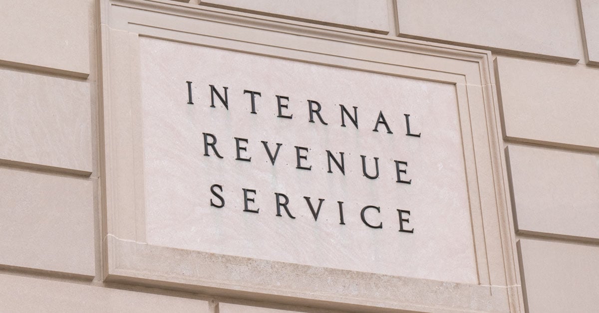 Sign on the side of a building, Internal Revenue Service.