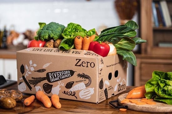 Image of UK firm Riverford Organic Farms' cardboard packaging for produce.