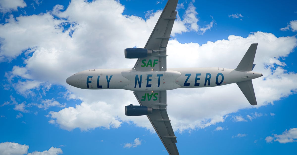 Airplane flying in a blue sky with 
