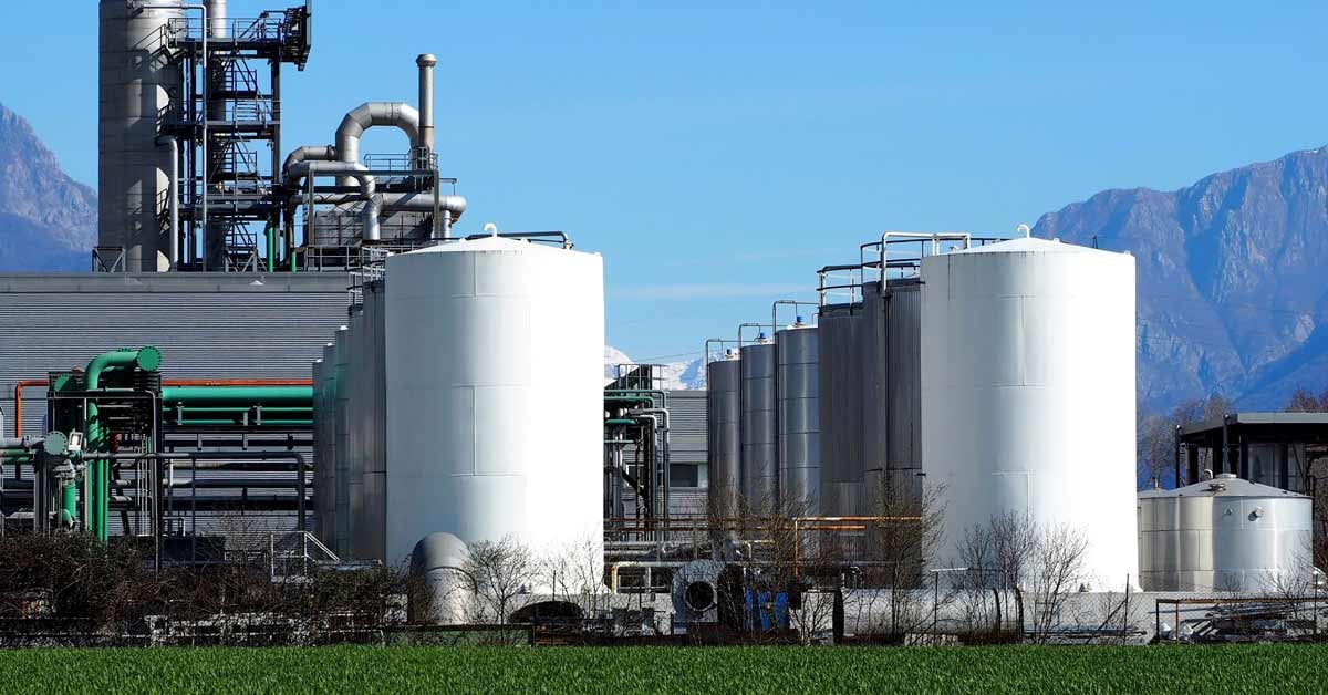 Biochemicals production plant with several silos.