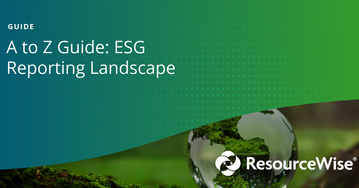 A cover of the the new product from ResourceWise, The A to Z Guide, ESG Reporting Landscape.