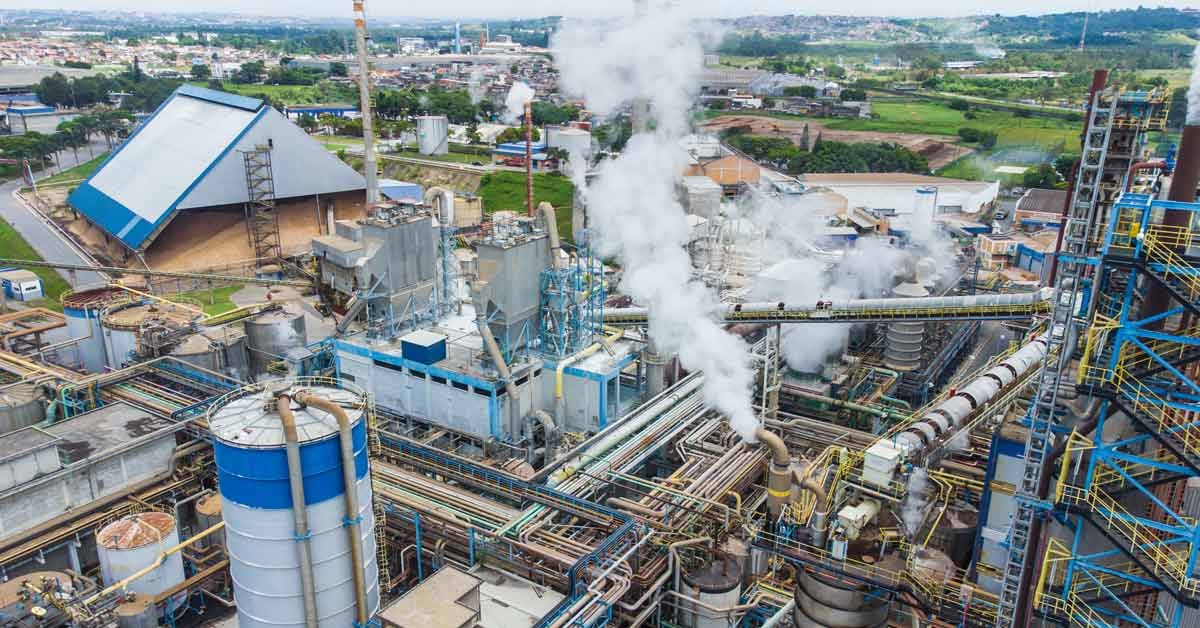 Aerial view of pulp and paper facility where crude tall oil is also produced.