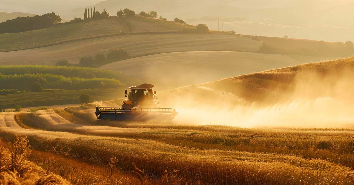 A harvest of biomass on rolling hills as feedstocks to create advanced biofuels or second-generation biofuels.