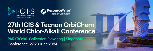 A scene in Singapore with a waterfall statue next to the logos of Tecnon OrbiChem and ICIS, the co-organisers of the event the blog is about.