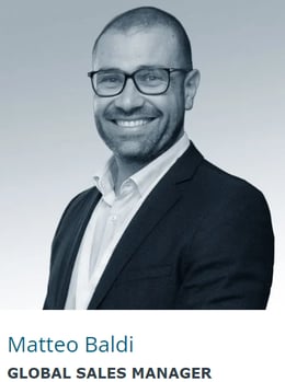 A head and shoulders photograph of Tecnon OrbiChem's Global Sales Manager Matteo Baldi.