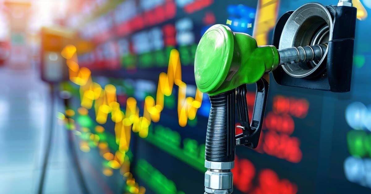 A biofuel pump next to several market graphs and data to show margins.