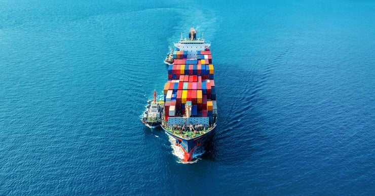 A shipping vessel on the open ocean.