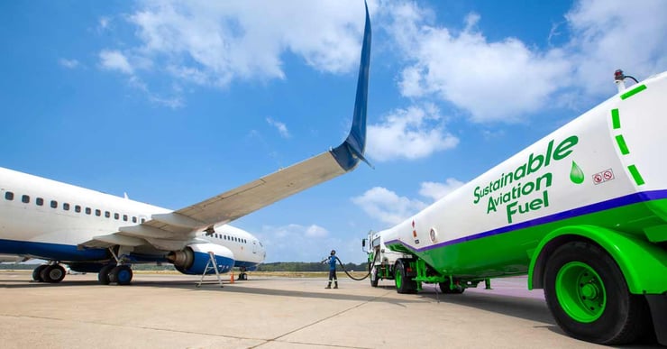 A private plane being fueled with sustainable aviation fuel (SAF).