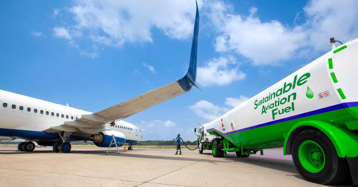 A private plane being fueled with sustainable aviation fuel (SAF).