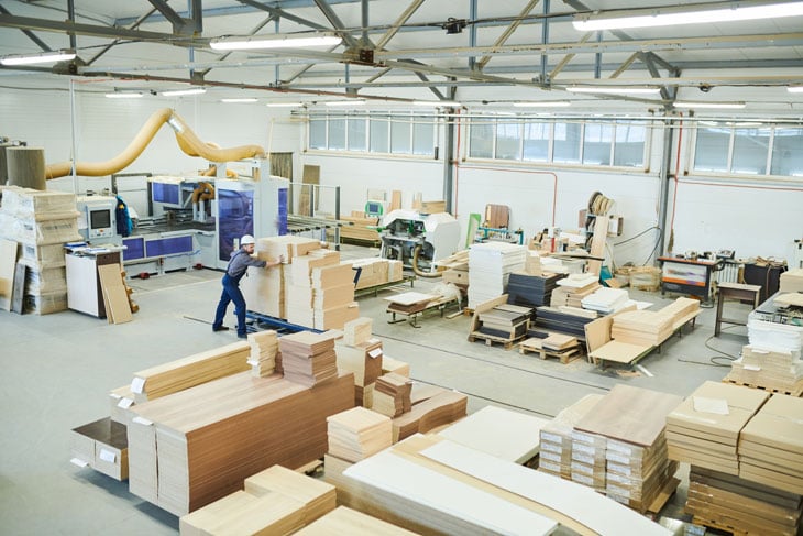 A manufacturing facility creating various wood products.