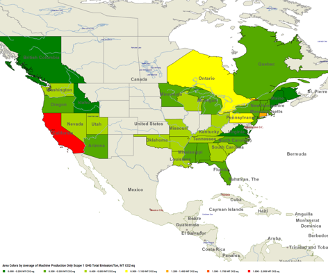 Map of Scope 1 emissions in North America.