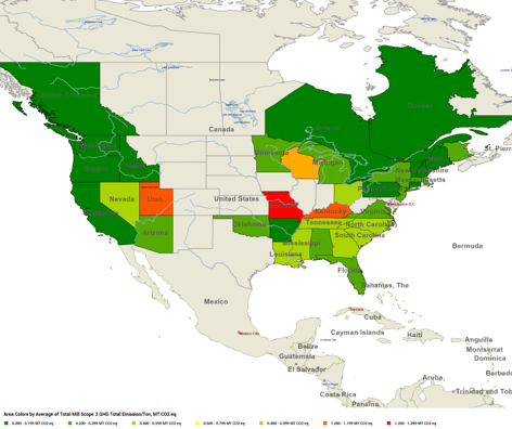 Map of Scope 2 emissions in North America.