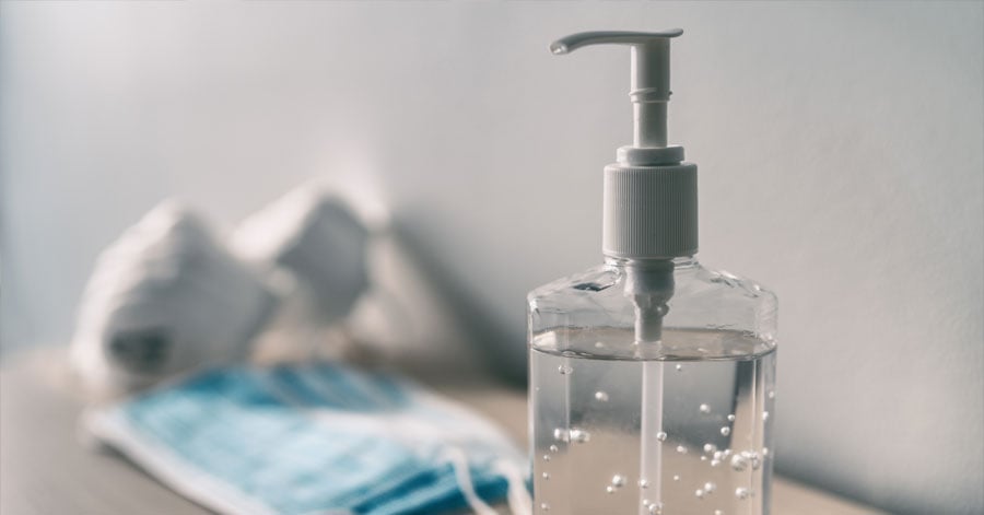 Close-up of hand sanitizer that uses glycerol as its main ingredient. 