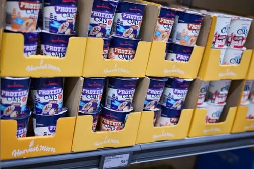 Image of Aldi's new paper-based packaging for its porridge pots.