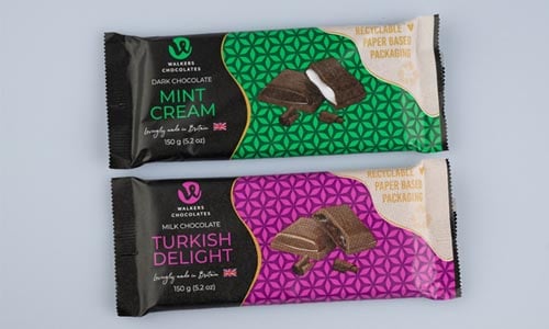 Two Walkers Chocolates in paper packaging.