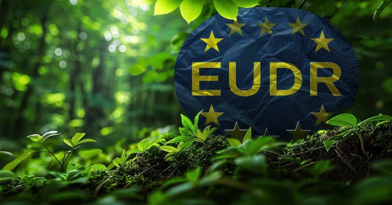 EUDR (European Union Deforestation Regulation) sign in a forest.