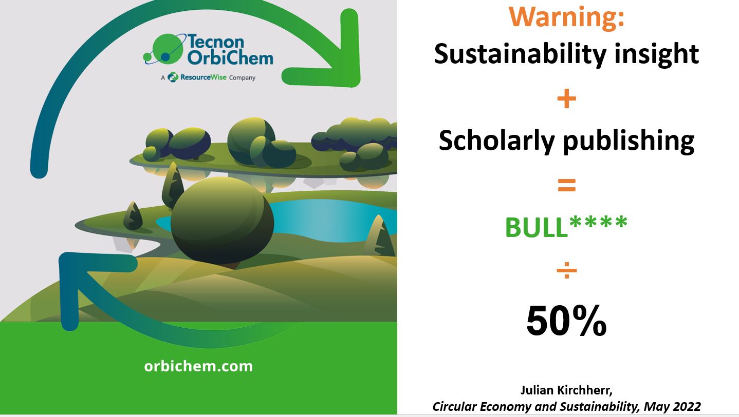 Image shows an animated nature scene and contains words of caution around scholarly articles on sustainability issues