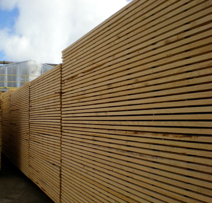 Several large stacks of lumber ready to load and meet increased US, Asian, and global demand.