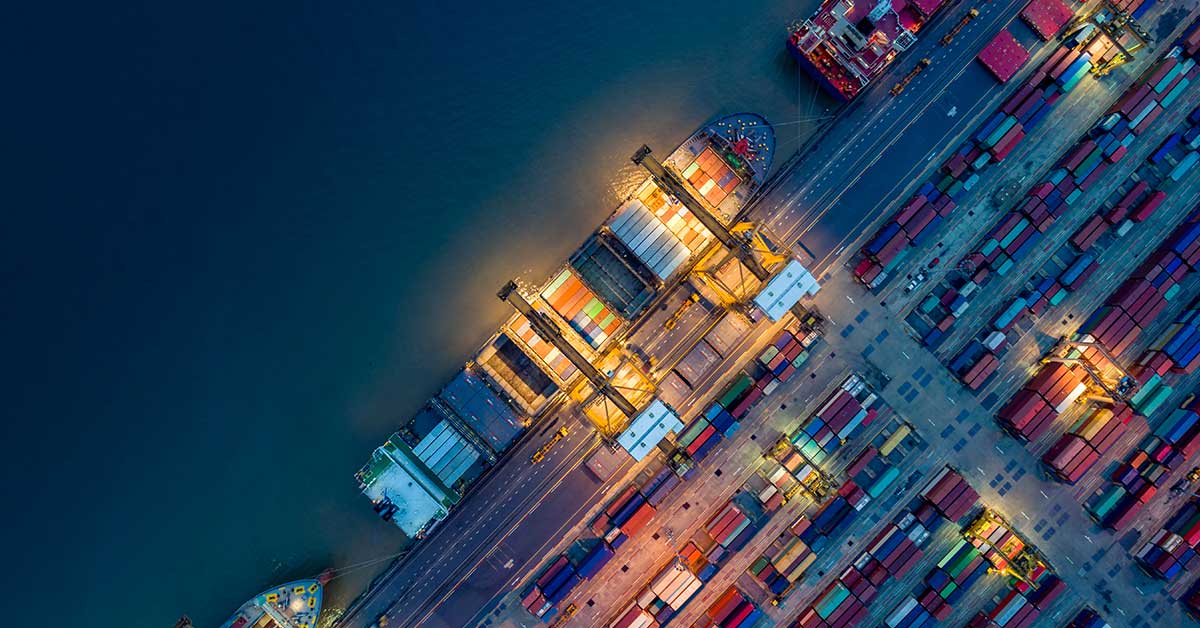 Container ships docked at port with cargo containers