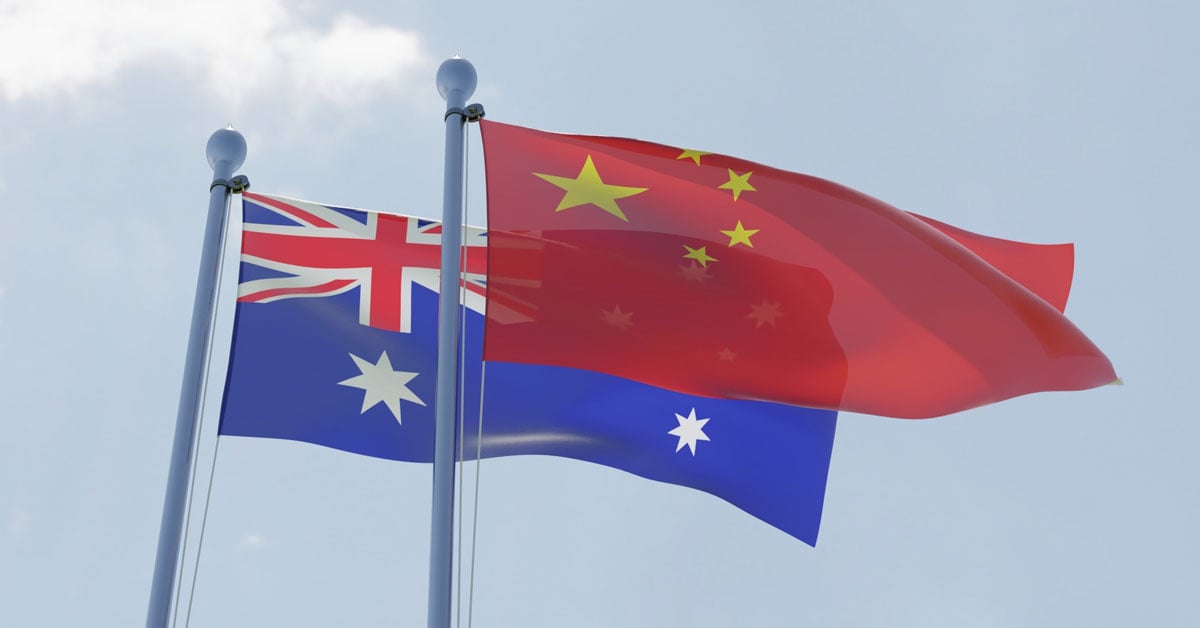 National flags of China and Australia featured after China lifted the timber ban on Australia. 