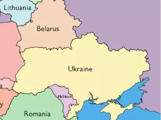 Image shows a map of Ukraine and the surrounding countries