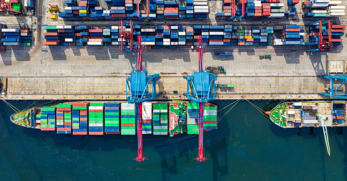 Containers at a shipping port for chemical transport. 