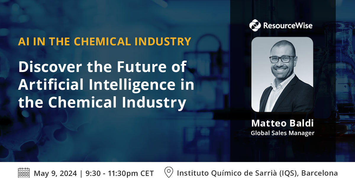 Event advertisement with a photo of ResourceWise global sales manager Matteo Baldi, who will speak about artificial intelligence in supply chains.
