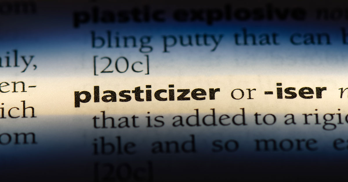 Close-up of plasticizer entry in a dictionary