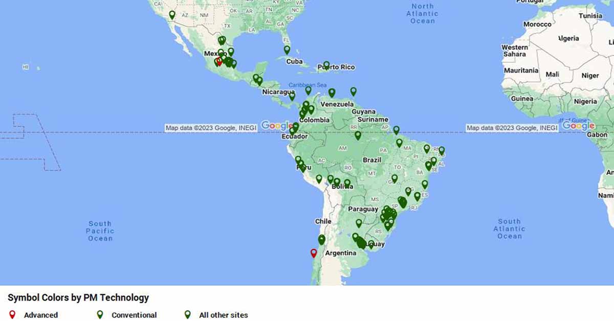 Map of tissue machines in North and South America.