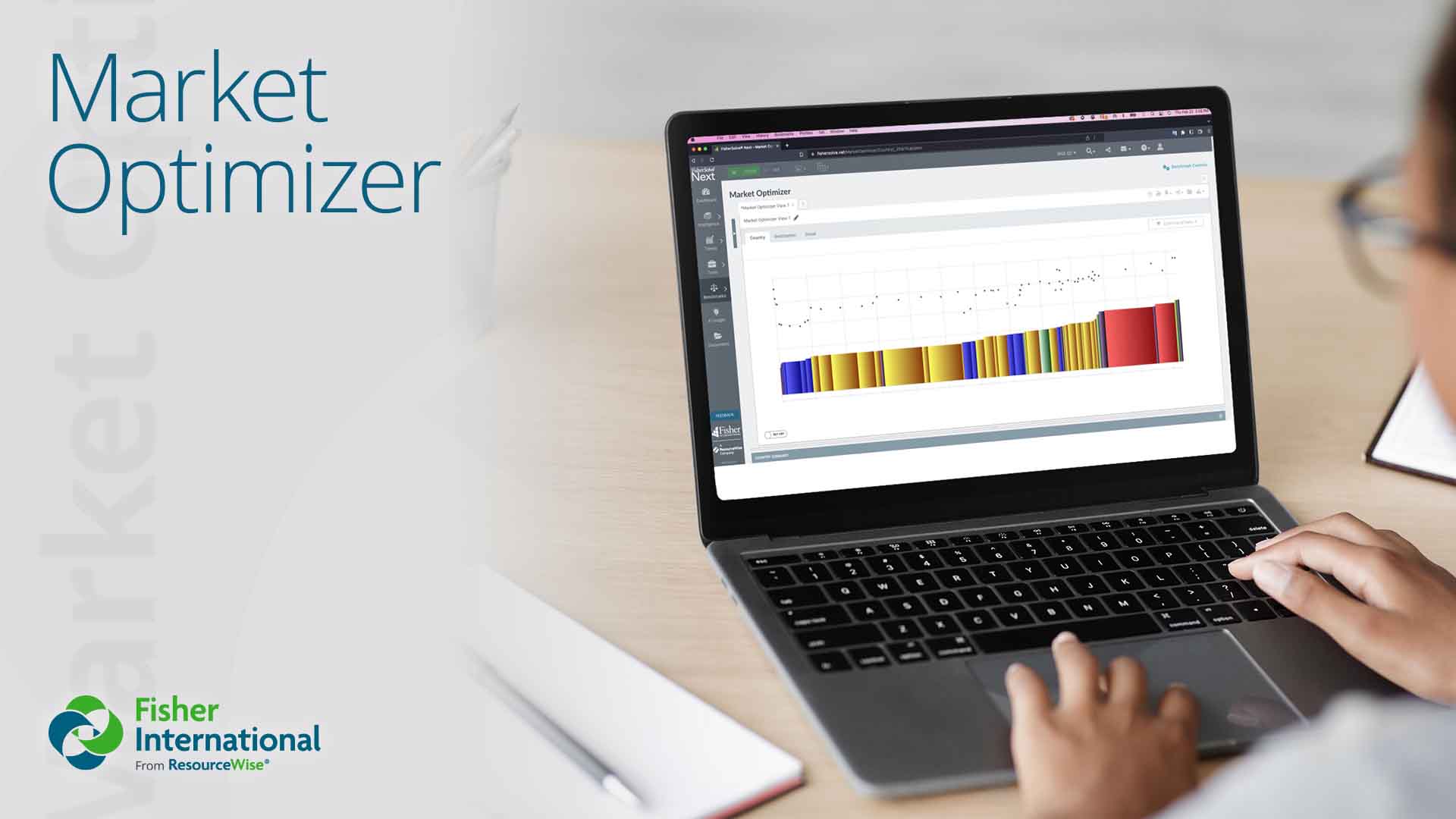 Market Optimizer dashboard shown on laptop.